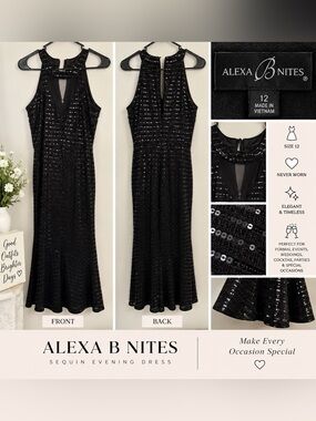 Alexa B Nites Black Sequin Maxi Dress
